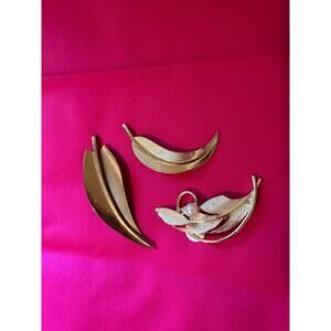Vintage Gold Leaf Brooch Set of Three